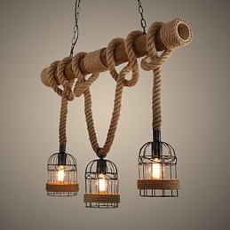 Americký country retro bambusový trojhlavý lanový luster