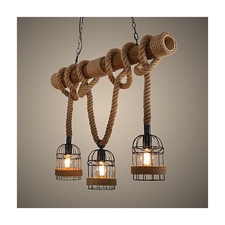Americký country retro bambusový trojhlavý lanový luster Americký country retro bambusový trojhlavý lanový luster