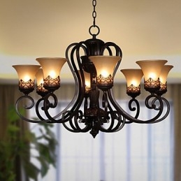 Luster Závesné svetlo 8 svetiel Vintage Country Island Kov+sklo