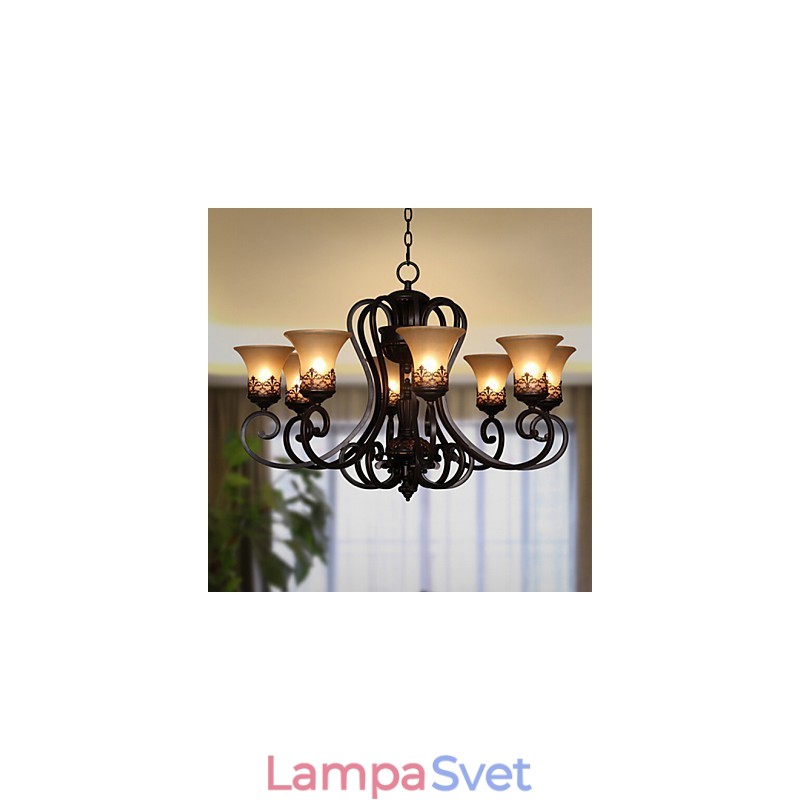 Luster Závesné svetlo 8 svetiel Vintage Country Island Kov+sklo