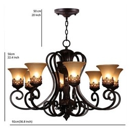 Luster Závesné svetlo 8 svetiel Vintage Country Island Kov+sklo