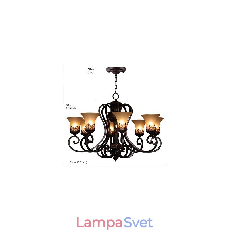 Luster Závesné svetlo 8 svetiel Vintage Country Island Kov+sklo