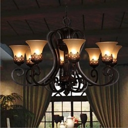 Luster Závesné svetlo 8 svetiel Vintage Country Island Kov+sklo
