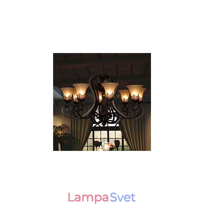 Luster Závesné svetlo 8 svetiel Vintage Country Island Kov+sklo