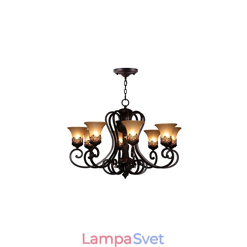 Luster Závesné svetlo 8 svetiel Vintage Country Island Kov+sklo