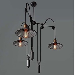 Vintage Pully Pendant Light 3 Island Foyer Metal+ Galss vnútorné tienidlo