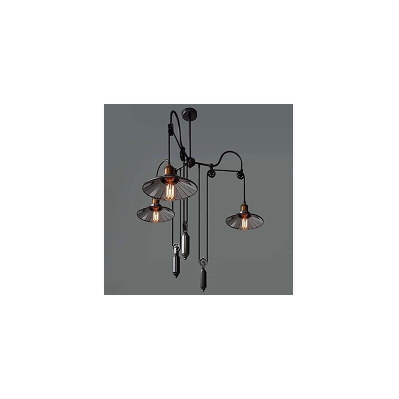 Vintage Pully Pendant Light 3 Island Foyer Metal+ Galss vnútorné tienidlo