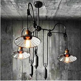 Vintage Pully Pendant Light 3 Island Foyer Metal+ Galss vnútorné tienidlo