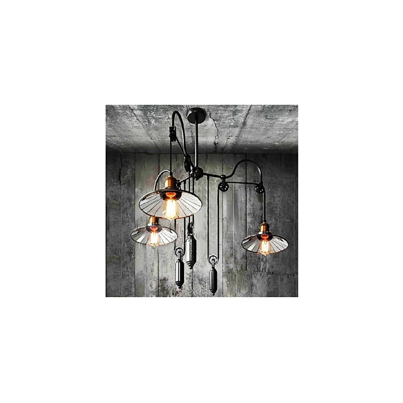 Vintage Pully Pendant Light 3 Island Foyer Metal+ Galss vnútorné tienidlo
