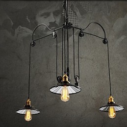 Vintage Pully Pendant Light 3 Island Foyer Metal+ Galss vnútorné tienidlo