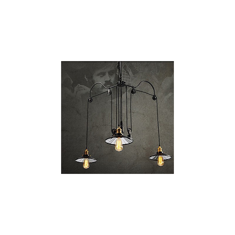 Vintage Pully Pendant Light 3 Island Foyer Metal+ Galss vnútorné tienidlo
