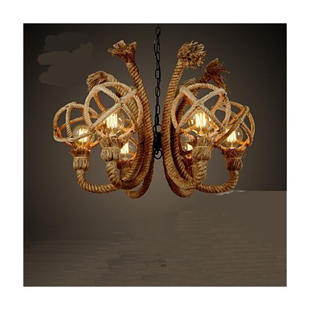 Vintage Iron Art Konopné lano Americký vidiecky luster Vintage Iron Art Konopné lano Americký vidiecky luster