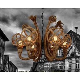 Vintage Iron Art Konopné lano Americký vidiecky luster