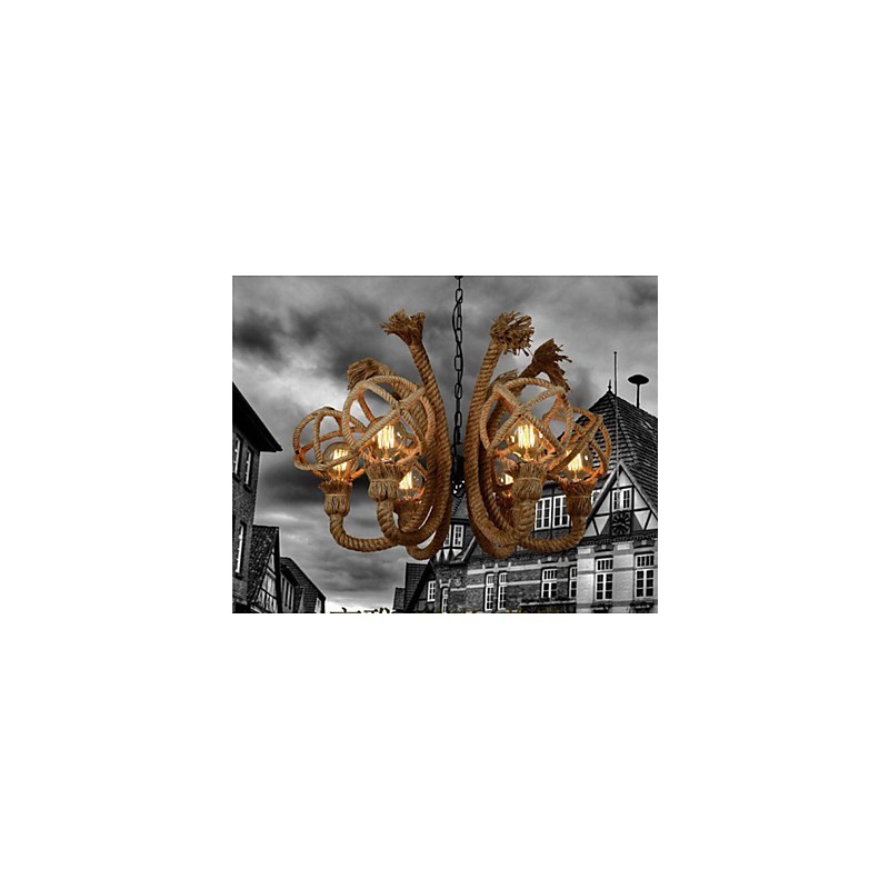 Vintage Iron Art Konopné lano Americký vidiecky luster