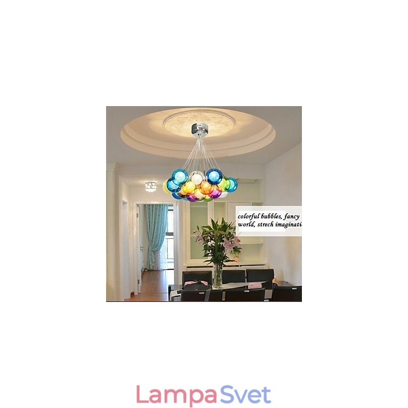 Moderné farebné sklenené závesné svietidlo Bubble Globe s 19 svetlami