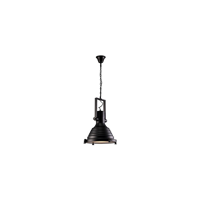 Čierna retro železná závesná lampa a sklenené tienidlo