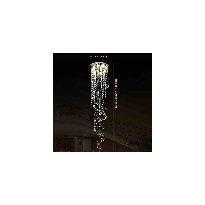 Moderné krištáľové závesné lusterové svietidlá s jednou špirálou D70CM H250CM