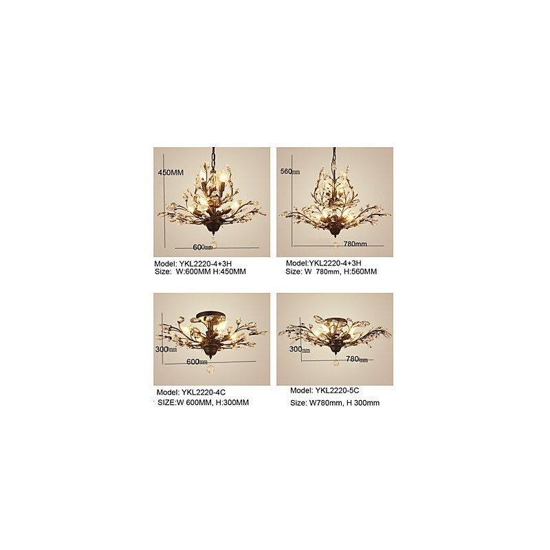 Vintage Crystal zapustená montáž 7Lights kovová maľba čierna ALEBO zlatá