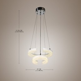 Krištáľové závesné svetlo Moderná lampa v tvare písmena "C" s dvoma krúžkami