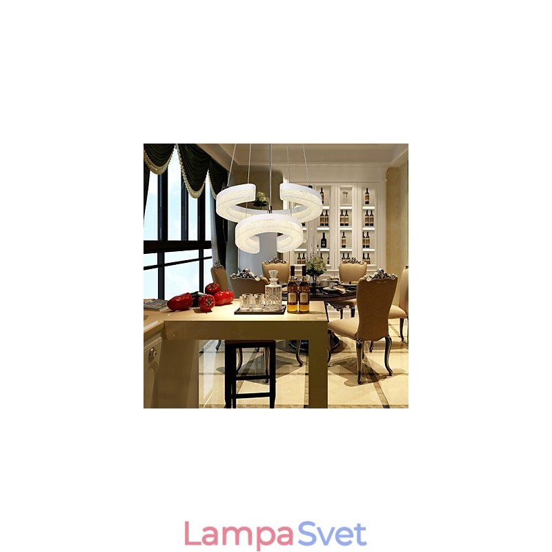 Krištáľové závesné svetlo Moderná lampa v tvare písmena "C" s dvoma krúžkami
