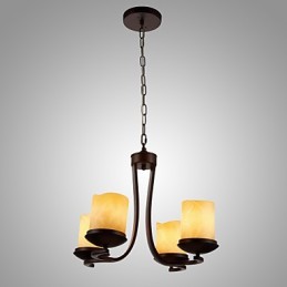 Železný maliarsky luster so skleneným tienidlom Klasická sviečková lampa so 4 hlavami