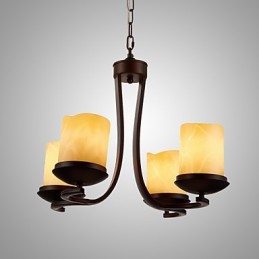 Železný maliarsky luster so skleneným tienidlom Klasická sviečková lampa so 4 hlavami