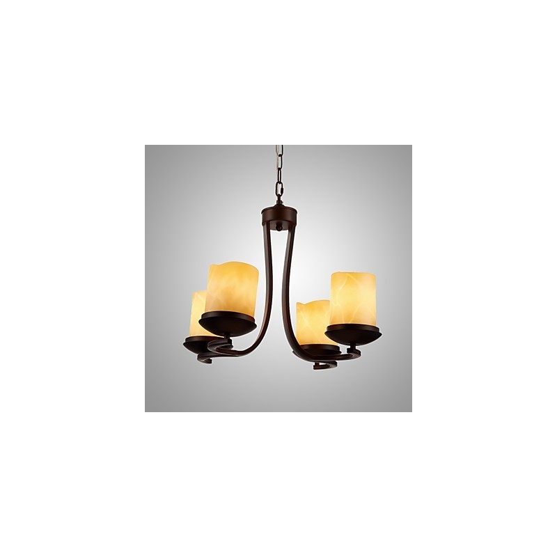 Železný maliarsky luster so skleneným tienidlom Klasická sviečková lampa so 4 hlavami