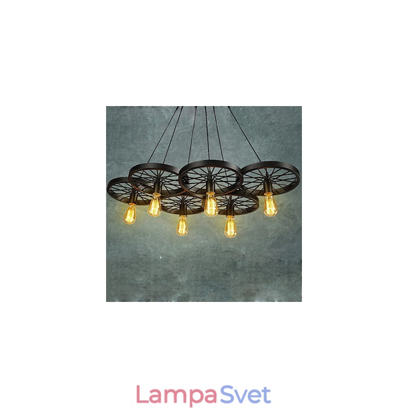 Podkrovný závesný luster s kolesovým svetlom Rustikálny Vintage Retro Vidiecka jedáleň Kov + Maľba