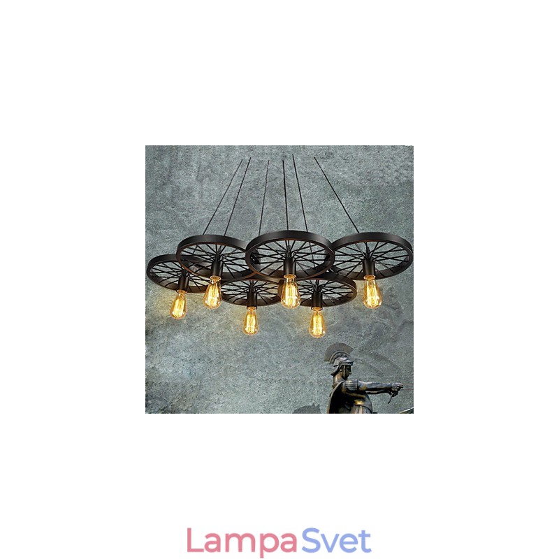 Podkrovný závesný luster s kolesovým svetlom Rustikálny Vintage Retro Vidiecka jedáleň Kov + Maľba