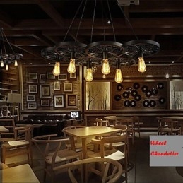 Podkrovný závesný luster s kolesovým svetlom Rustikálny Vintage Retro Vidiecka jedáleň Kov + Maľba