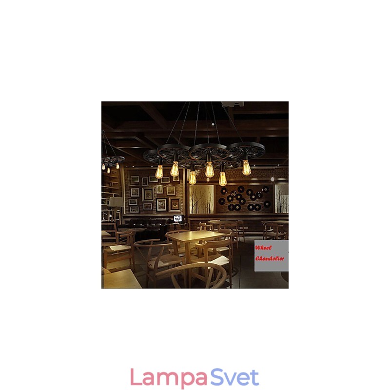 Podkrovný závesný luster s kolesovým svetlom Rustikálny Vintage Retro Vidiecka jedáleň Kov + Maľba