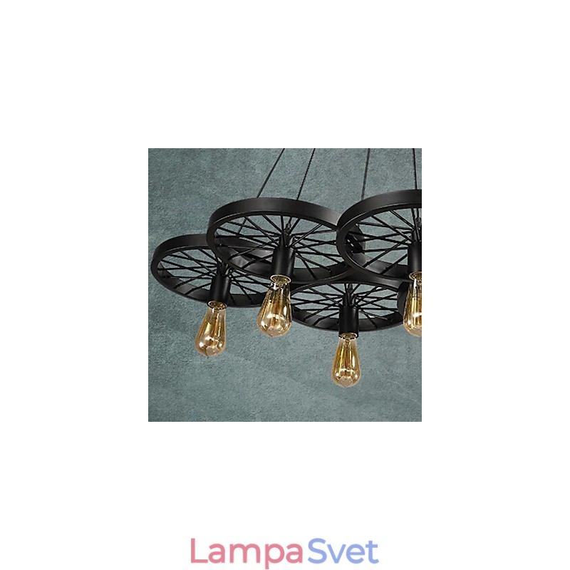 Podkrovný závesný luster s kolesovým svetlom Rustikálny Vintage Retro Vidiecka jedáleň Kov + Maľba